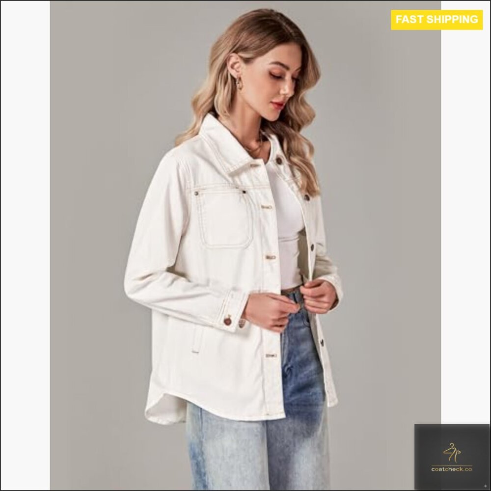 Denim Jacket Button Down Shacket Western Work Jac… - image 6